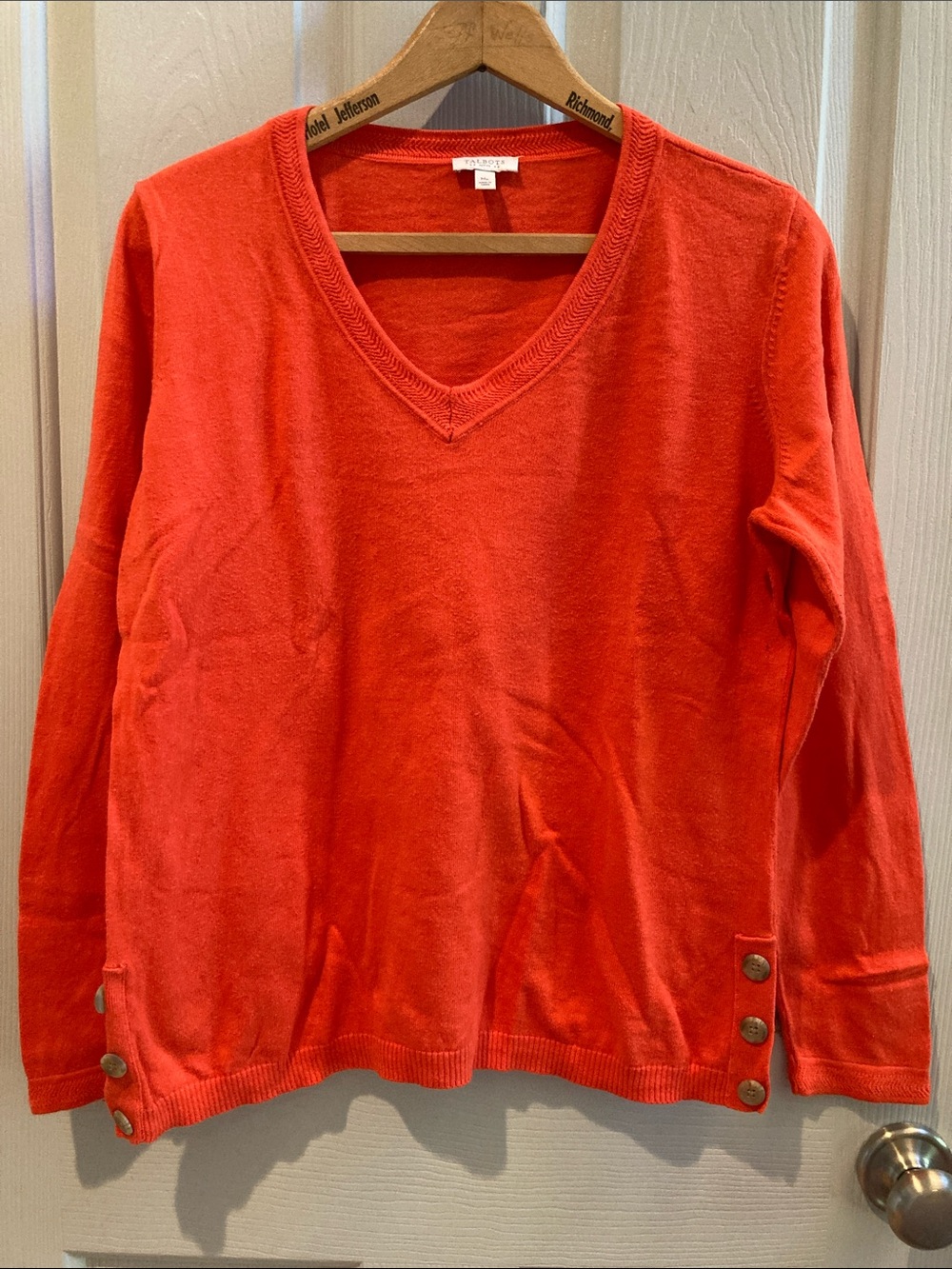 Talbots Orange V-Neck Sweater with Side Buttons